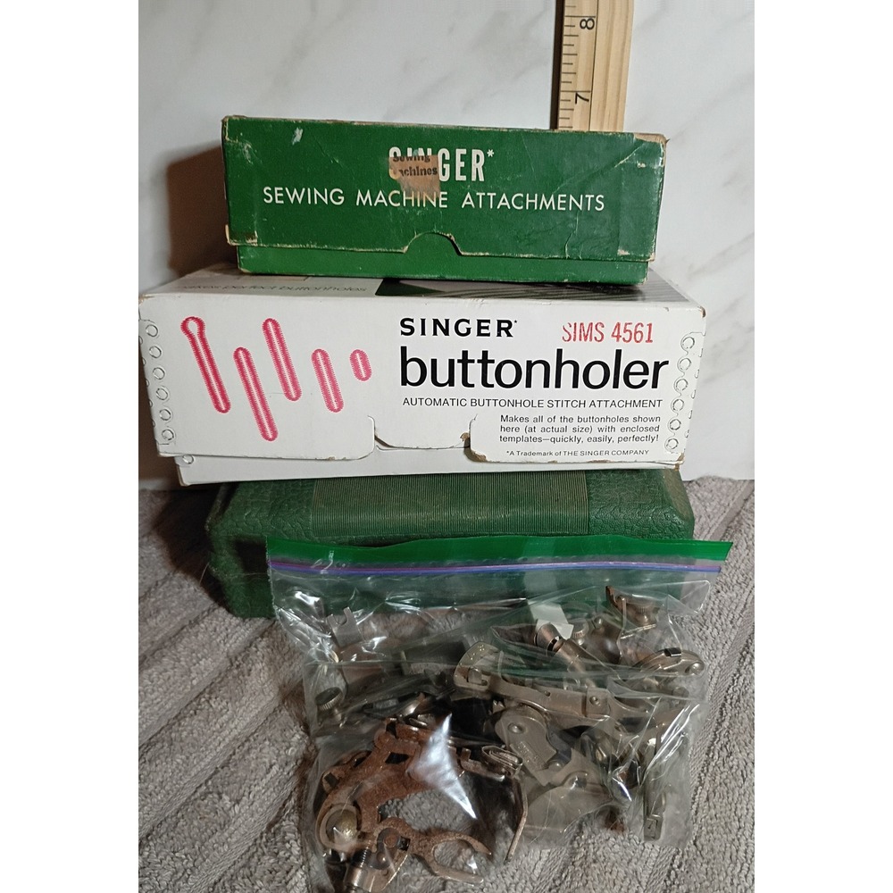 Vintage Singer Sewing Machine Attachment Lot Buttonholer SIMS 4561 Presser Feet